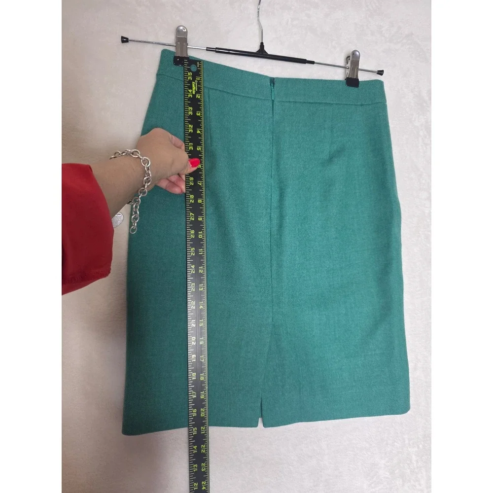 J.Crew No. 2 Pencil Skirt 100% Wool Teal Green Petite 2 Professional Office Wear